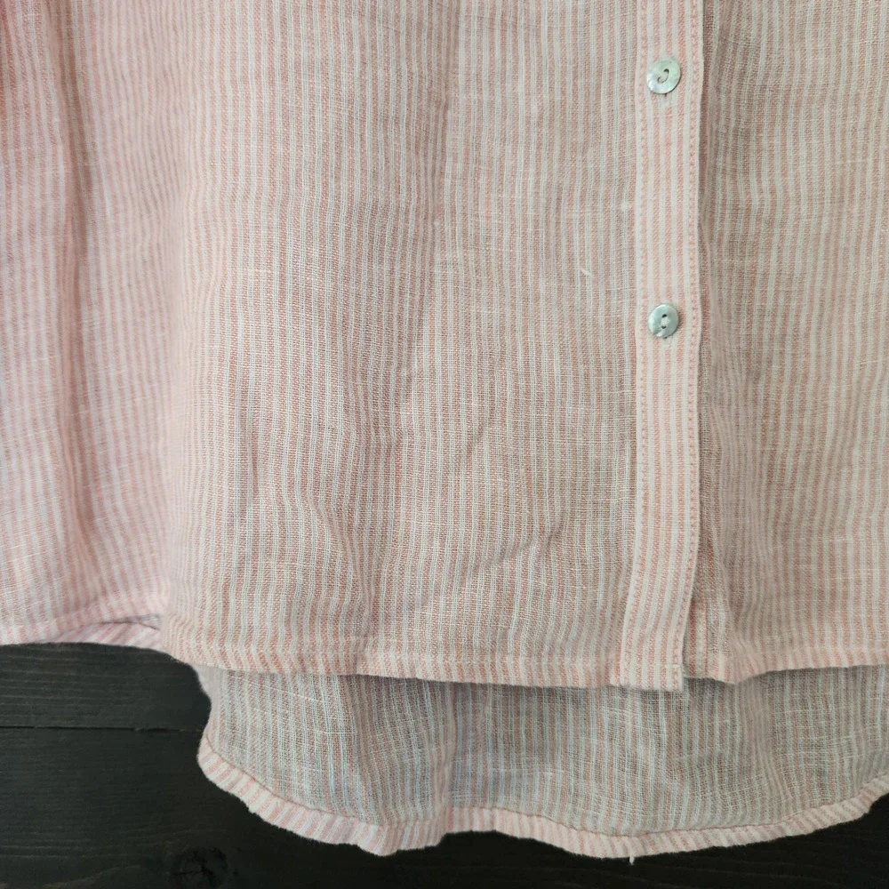 Martha Stewart 100% Linen Button-Front Tunic Top Pinstripe Pink White Small NWT